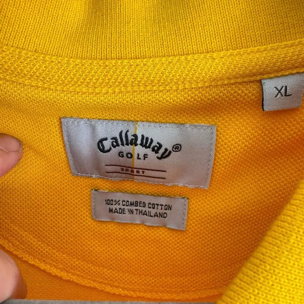 Callaway Golf Sport NWT 100% Cotton Yellow Short Sleeve 1/4 Button Polo Men's XL - Picture 6 of 7